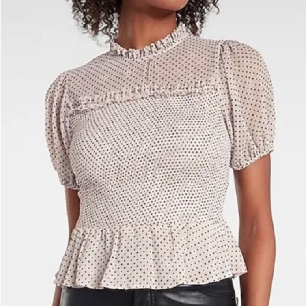 Express Light Blush Dot Peplum XS NWT